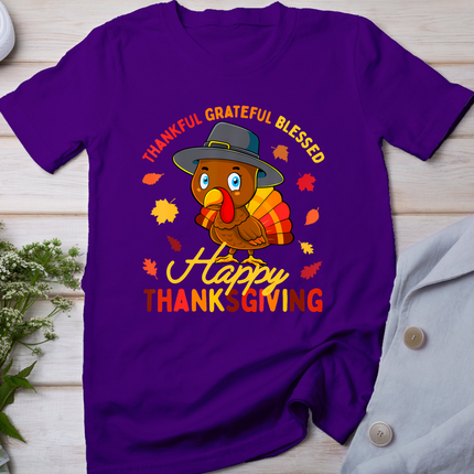 Thankful Grateful Blessed Thanksgiving Turkey Women Girls T-Shirt