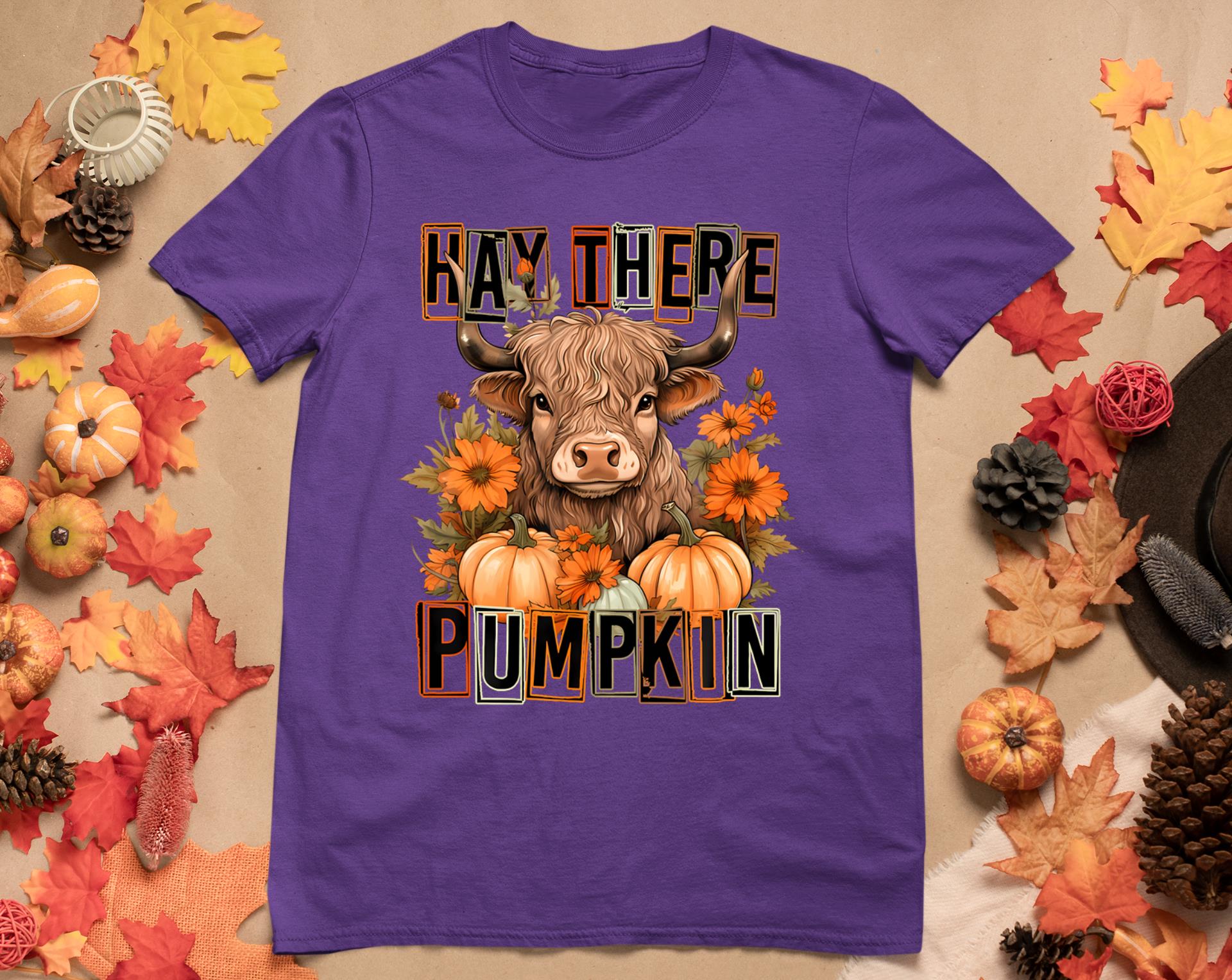 Hay There Pumkin Highland Cow Fall Autumn Thanksgiving T-Shirt