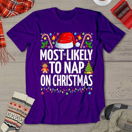 Most Likely To Nap On Christmas Funny Family Christmas T-Shirt