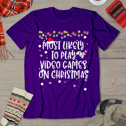 Most Likely To Play Video Games On Christmas Family Gamer T-Shirt