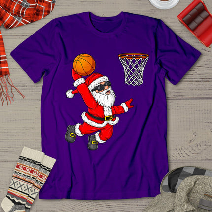 Christmas Santa Claus Dunking A Basketball Boys Kids Xmas T-Shirt
