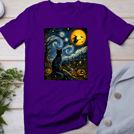 Cat Starry Night Van Gogh Halloween Witch Costume Men Women T-Shirt
