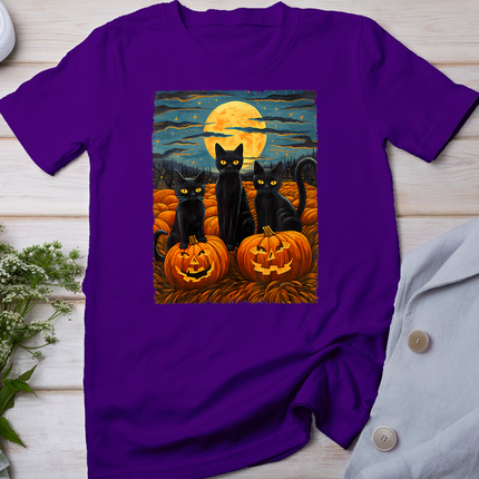 Black Cat Halloween Cat Lovers Starry Night Cat Van Gogh Cat T-Shirt