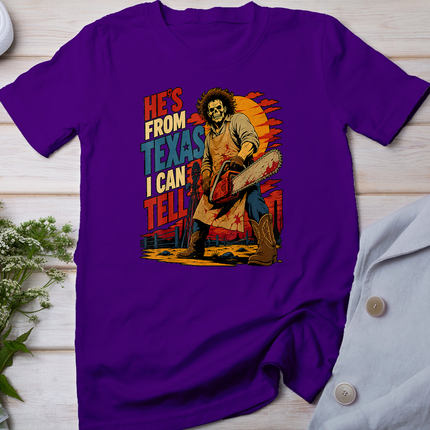 Hes from Texas I Can Tell Funny Skeleton Halloween Meme Men T-Shirt