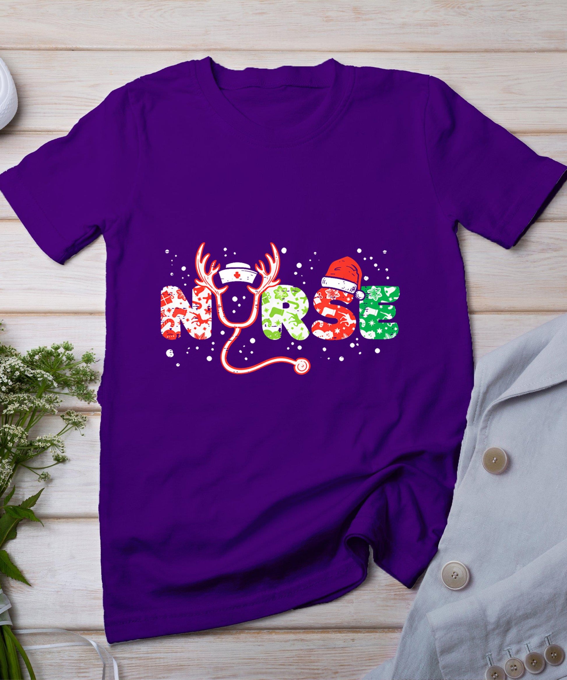 Nurse Christmas Stethoscope Nurses Xmas Scrub Top Women T-Shirt