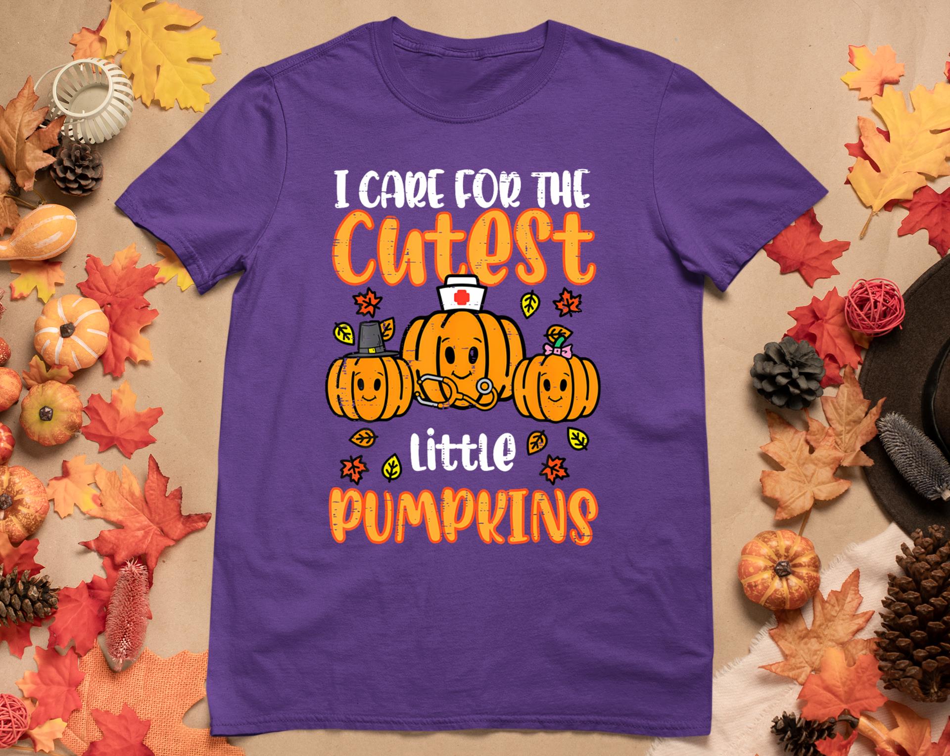 Pumpkins Nurse Halloween Scrub Top Fall Thanksgiving Women T-Shirt