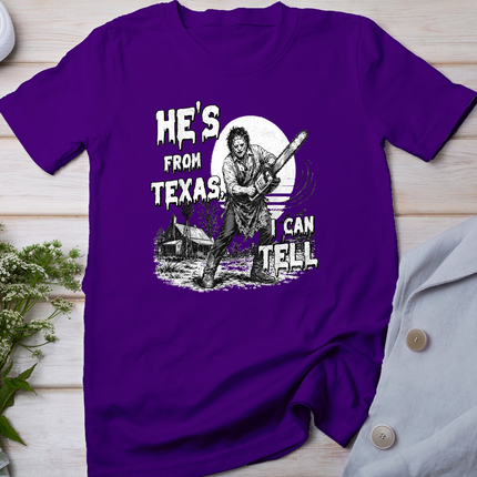 Hes from Texas I Can Tell Chainsaw Horror Halloween Graphic T-Shirt