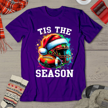 Tis The Season Football Mom Christmas Santa Hat Colorful T-Shirt