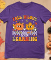 Retro Fall In Love With Learning Autumn Pumpkin Teacher T-Shirt