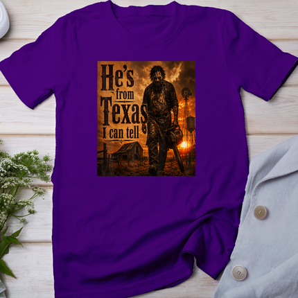 He's from Texas I can Tell Halloween Chainsaw Horror T-Shirt