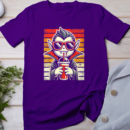 Retro Hipster Vampire with Smoothie Halloween Funny Vampire T-Shirt