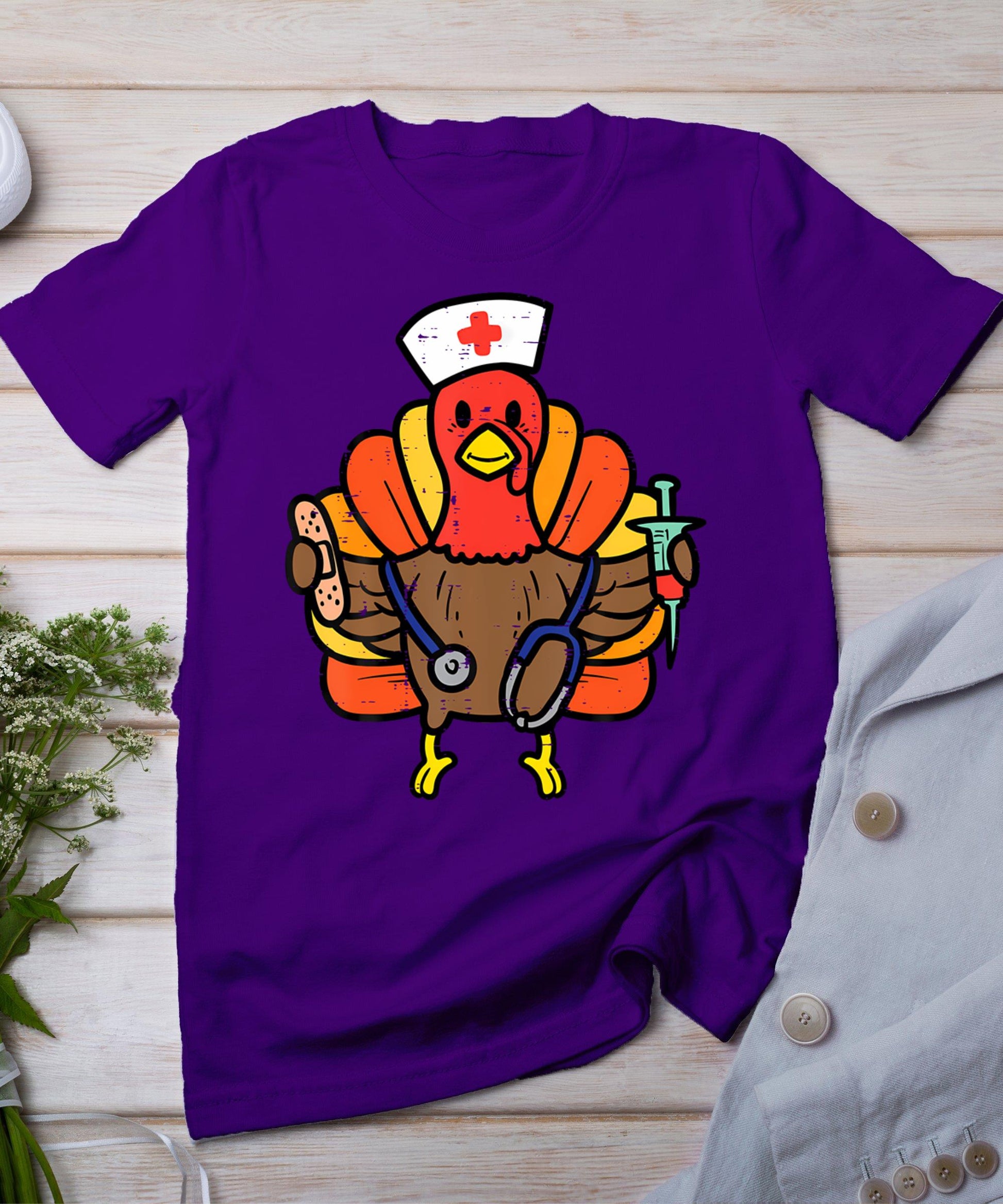 Nurse Turkey Thanksgiving Scrub Top For Nurses Fall Women T-Shirt