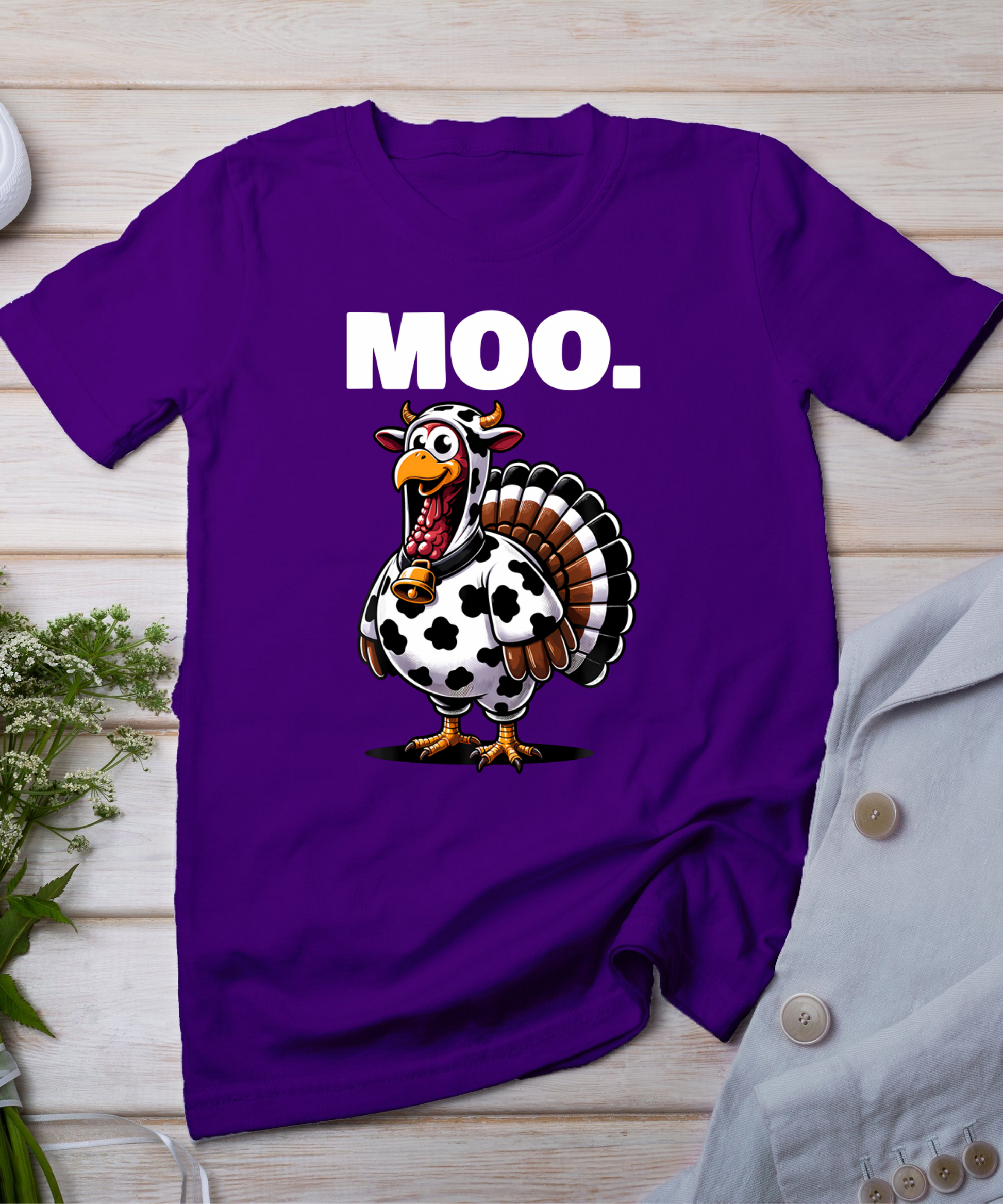 Turkey Moo Funny Thanksgiving Long Sleeve T-Shirt