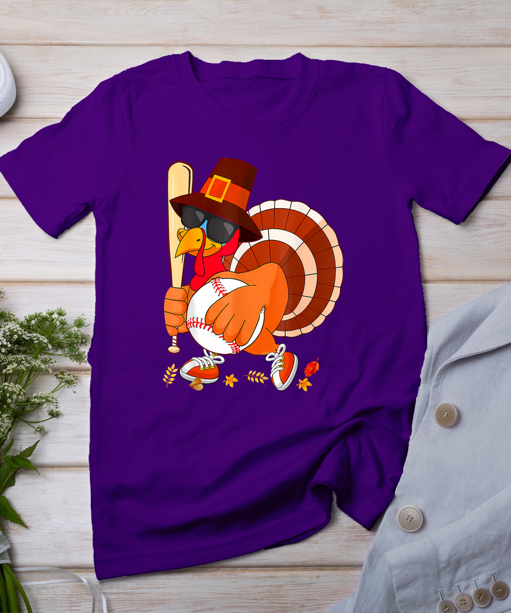 Turkey Playing Baseball Thanksgiving T-Shirt