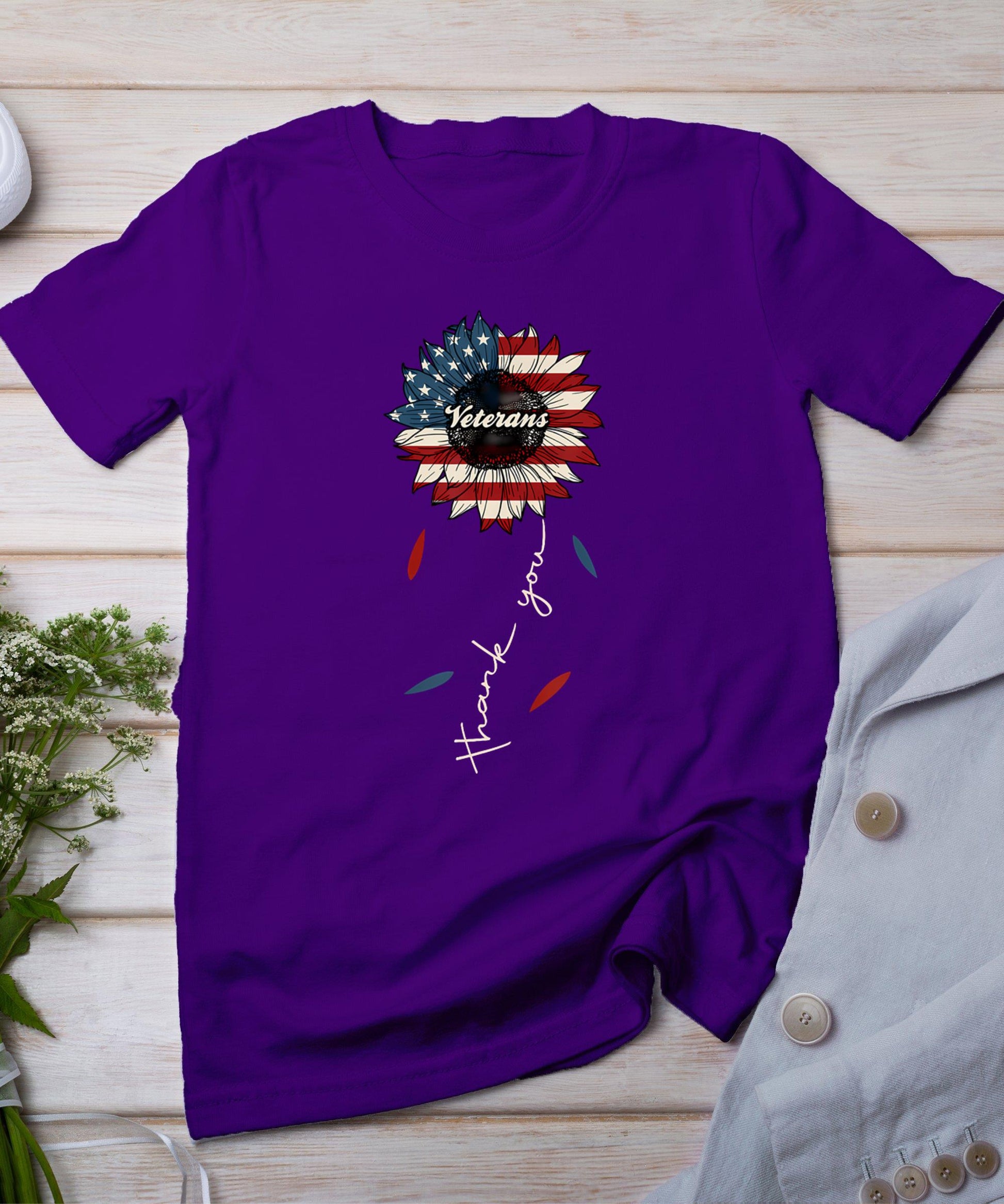 Thank You Veterans Sunflower Us America Flag Patriotic Women T-Shirt