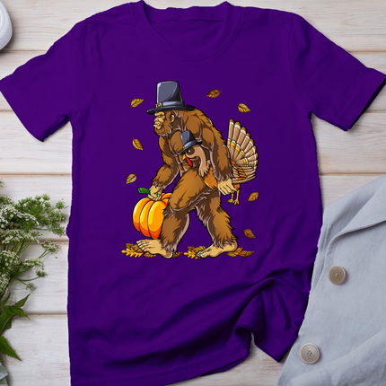 Bigfoot Pilgrim Turkey Pumpkin Thanksgiving Day Boys Men T-Shirt