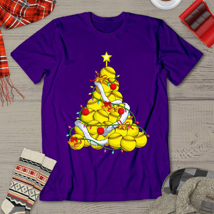 Softball Christmas Tree Xmas Pajamas Player Coach Men Women T-Shirt