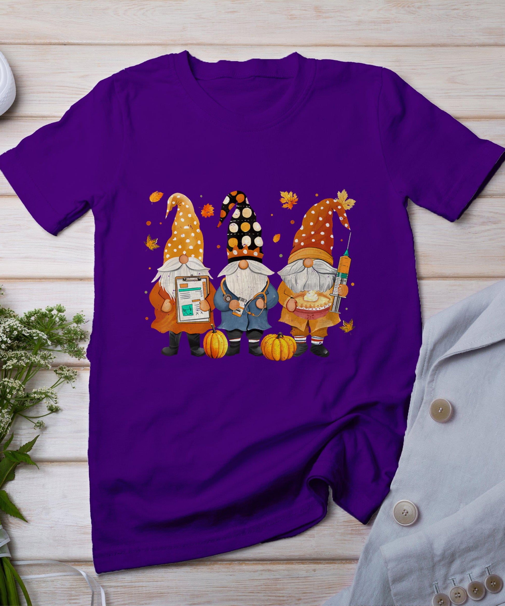 Thanksgiving Nurse Gnomes Fall Scrub Top Autumn Women Girl T-Shirt