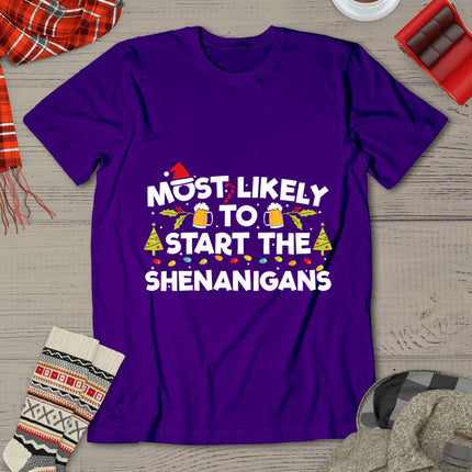 Most Likely To Start The Shenanigans Funny Family Christmas T-Shirt