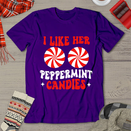 I Like Her Peppermint Candies Couples Matching Christmas T-Shirt
