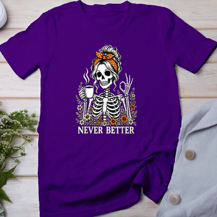 Halloween Never Better Skeleton Coffee Floral Women Girl T-Shirt