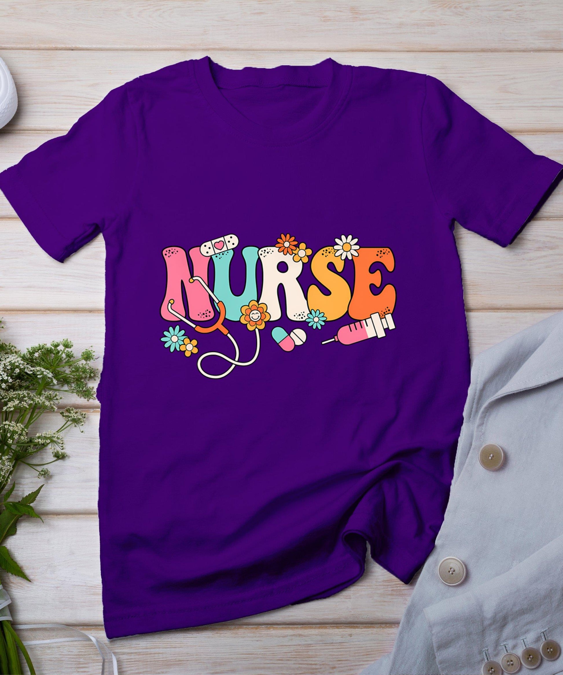 Cute Retro Groovy Nurse Flower Nursing T-Shirt