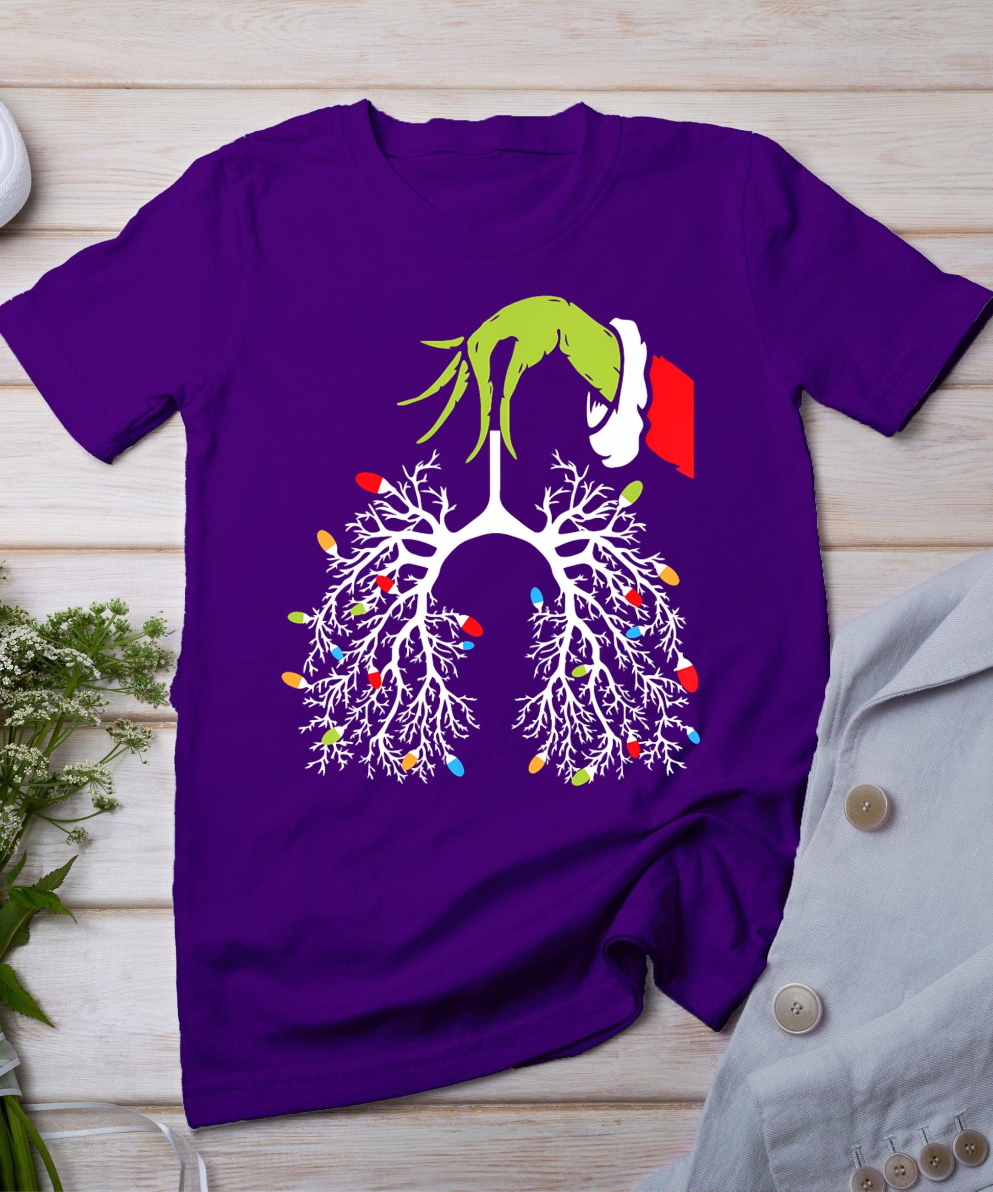 Christmas Nurse Lung Xmas Lights Funny Pulmonologist Xmas T-Shirt