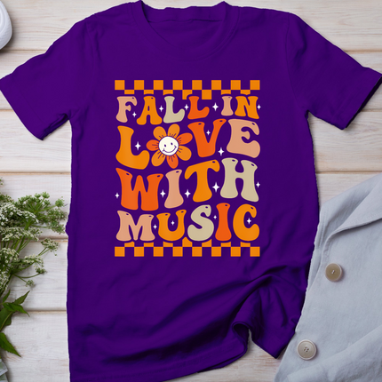 Fall In Love With Music Groovy Thanksgiving Music Teacher T-Shirt