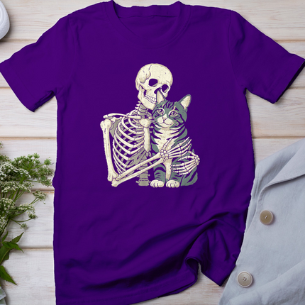Halloween Skeleton Hugging Cat Goth Costume Women Men Kids T-Shirt