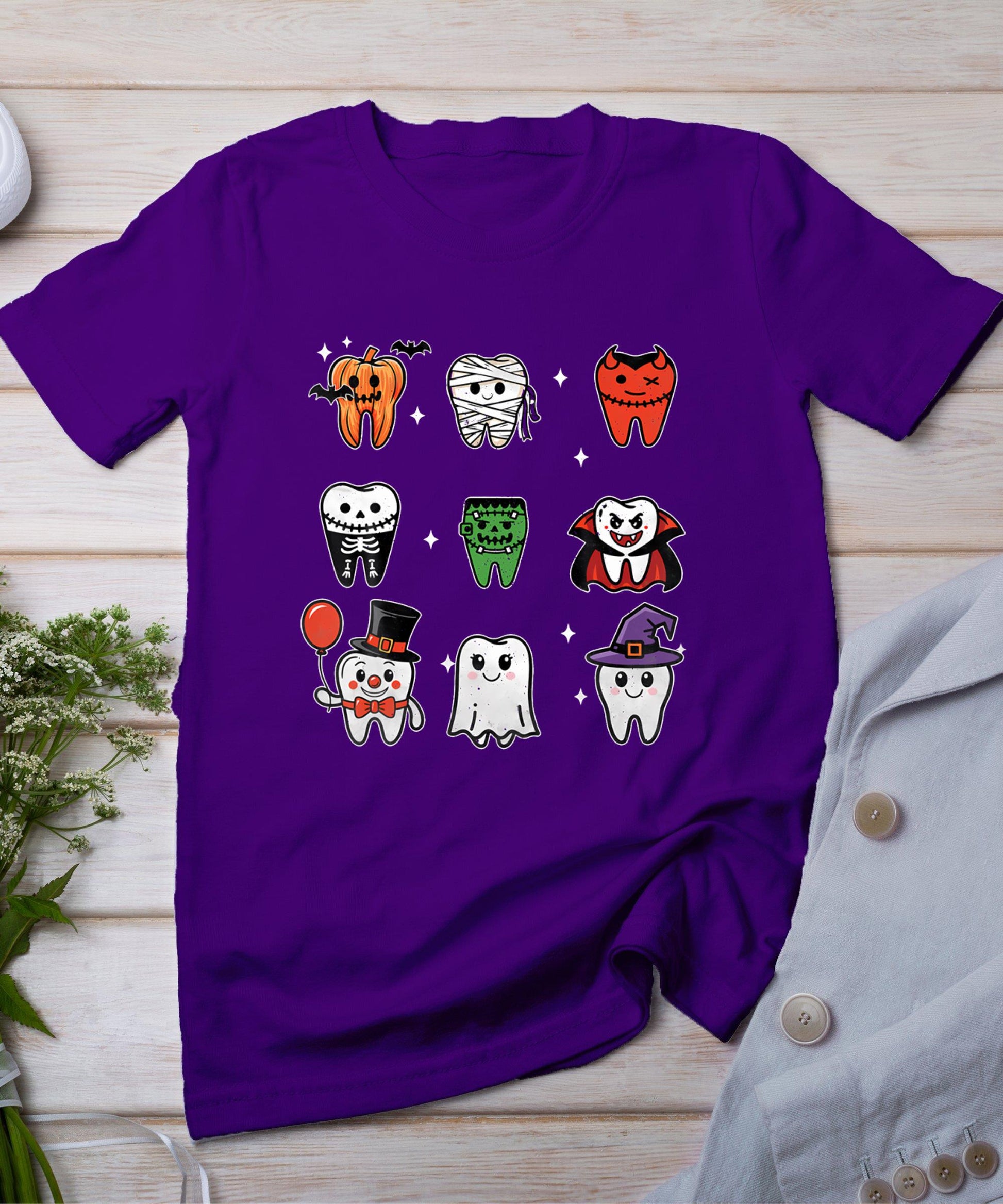 Teeth Ghost Pumpkin Witch Cute Dental Halloween Dentist T-Shirt