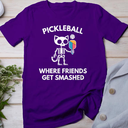 Pickleball Where Friends Get Smashed Skeleton Funny Halloween T-Shirt