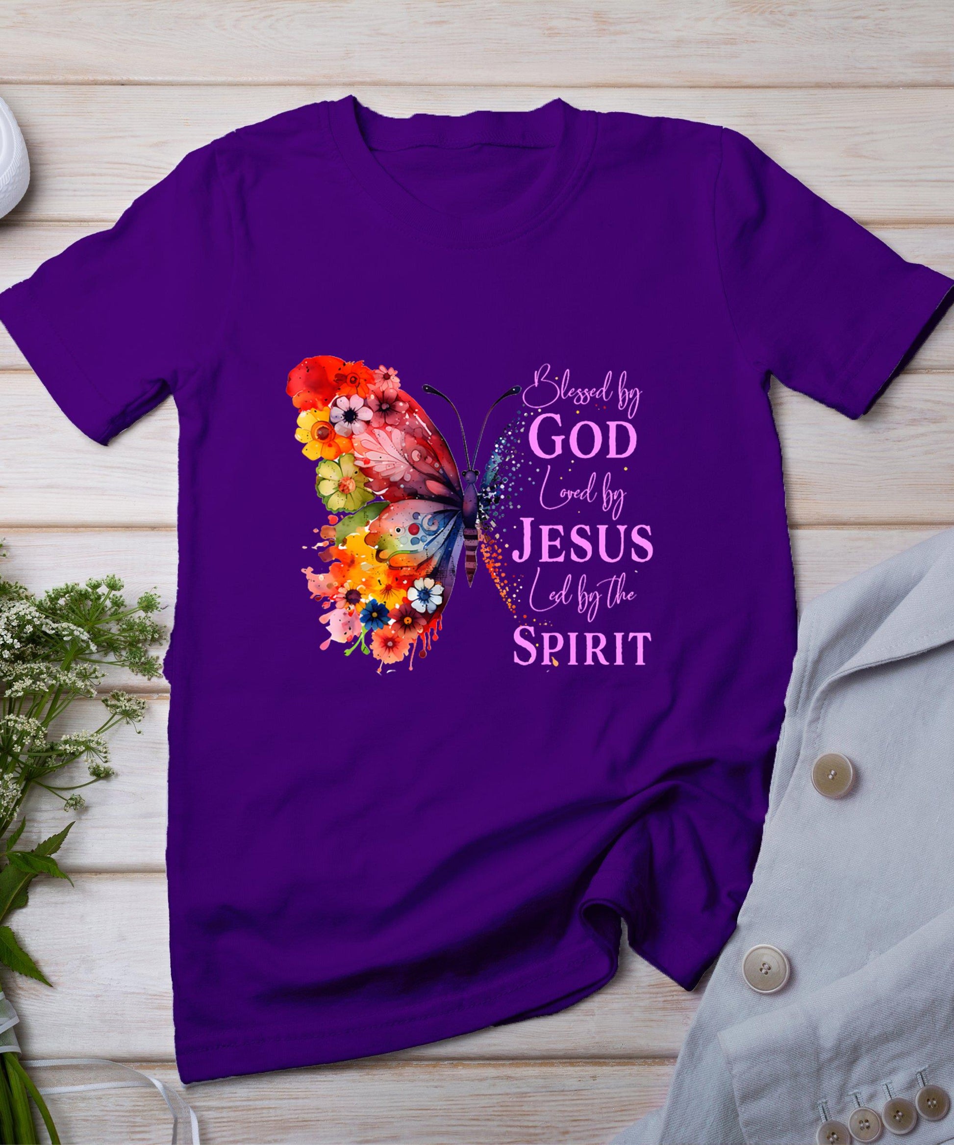 Blessed By God - Loved By Jesus Butterfly T-Shirt