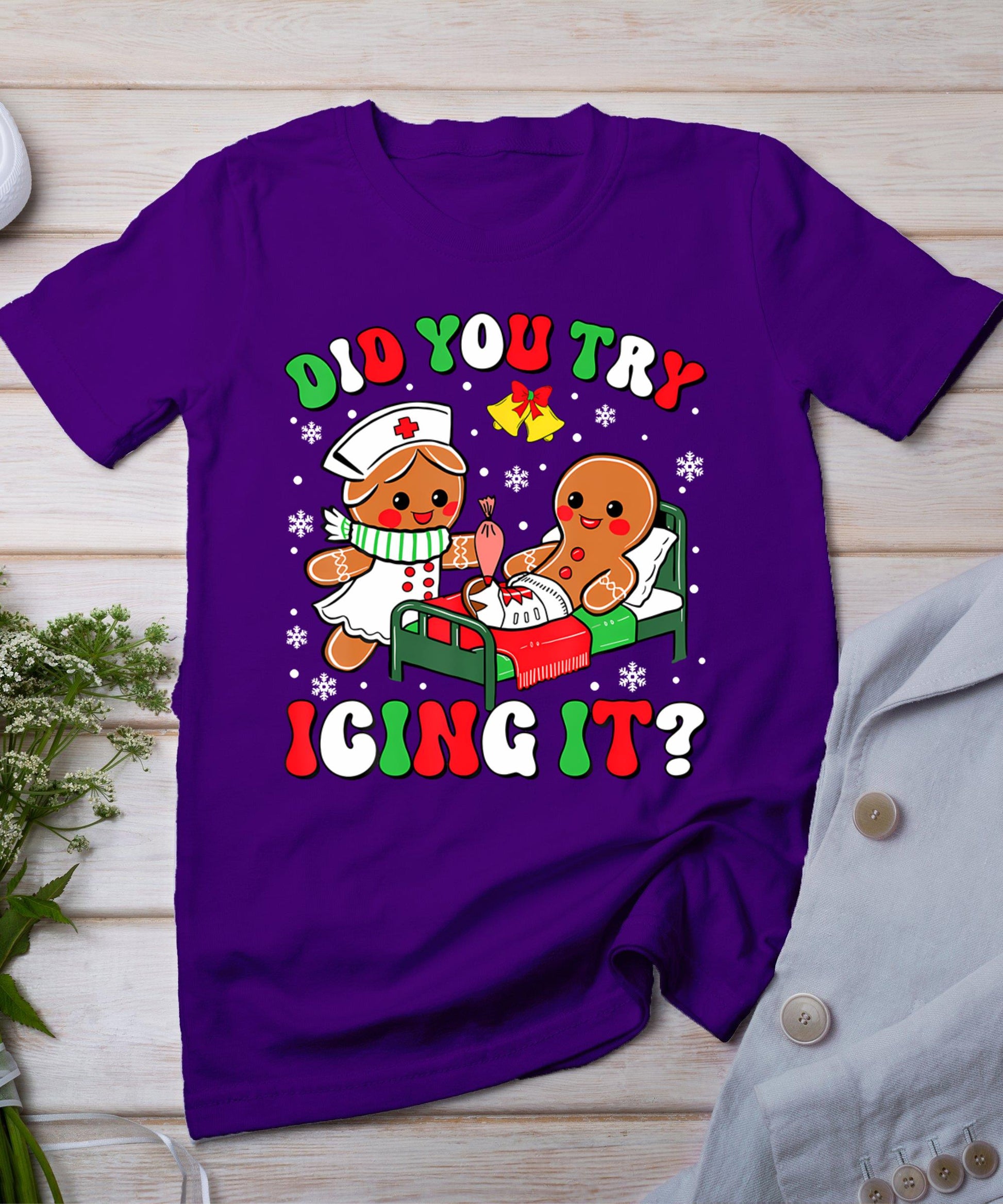 Did You Try Icing It Retro Christmas Gingerbread Nurse Squad T-Shirt