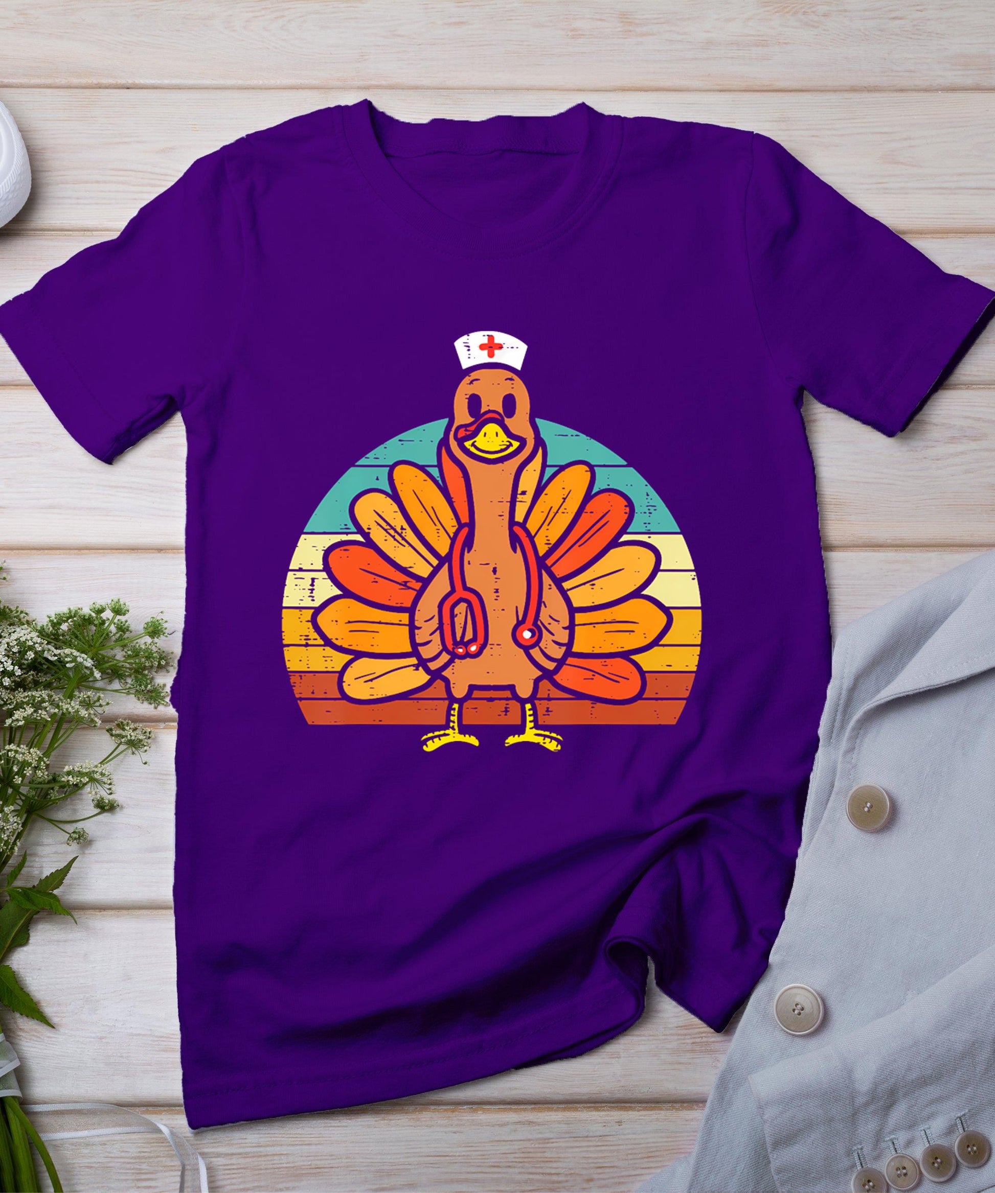 Turkey Nurse Stethoscope Thanksgiving Fall Scrub Top Women T-Shirt