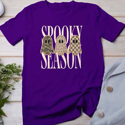 Spooky Season Leopard Camo Checkered Ghost Halloween Fall T-Shirt