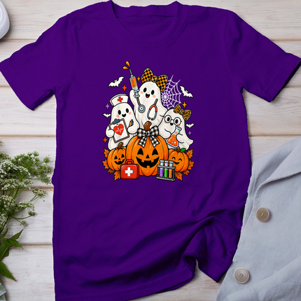 Ghost Nurse Phlebotomist Halloween Pumpkin Bow Phlebotomy T-Shirt