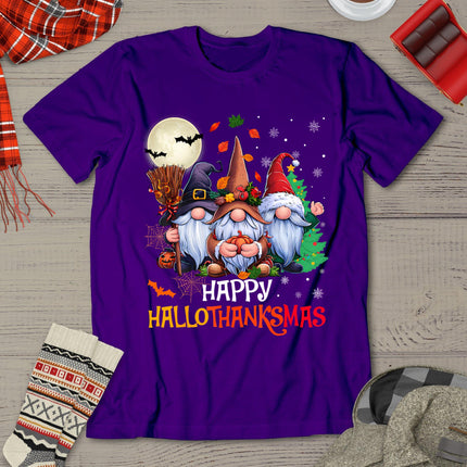 Happy Hallothanksmas Gnomes Lover Halloween Merry Christmas T-Shirt