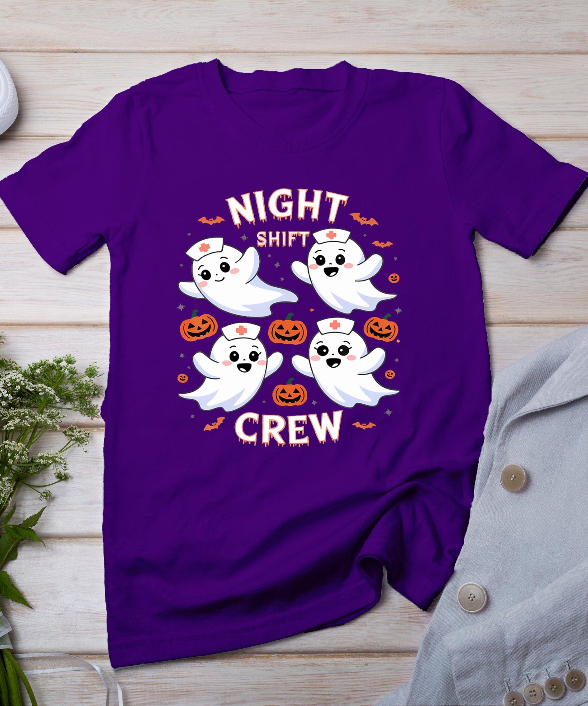 Night Shift Crew Funny Halloween Nursing Ghost Spooky Nurse T-Shirt