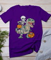 Skeleton Riding Mummy Dinosaur T Rex Halloween Funny Pumpkin T-Shirt