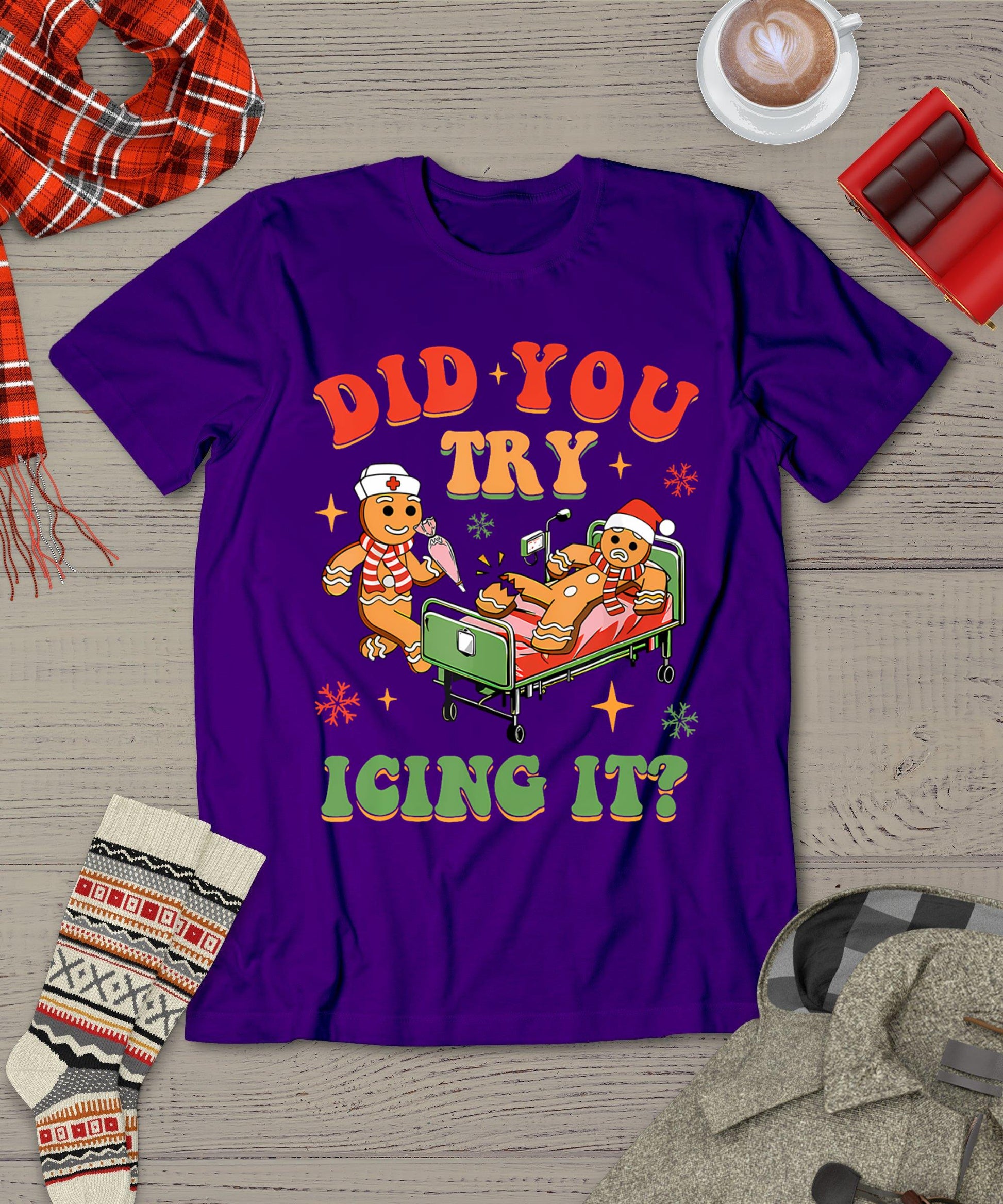 Retro Icu Nurse Christmas Gingerbread Did You Try Icing It T-Shirt