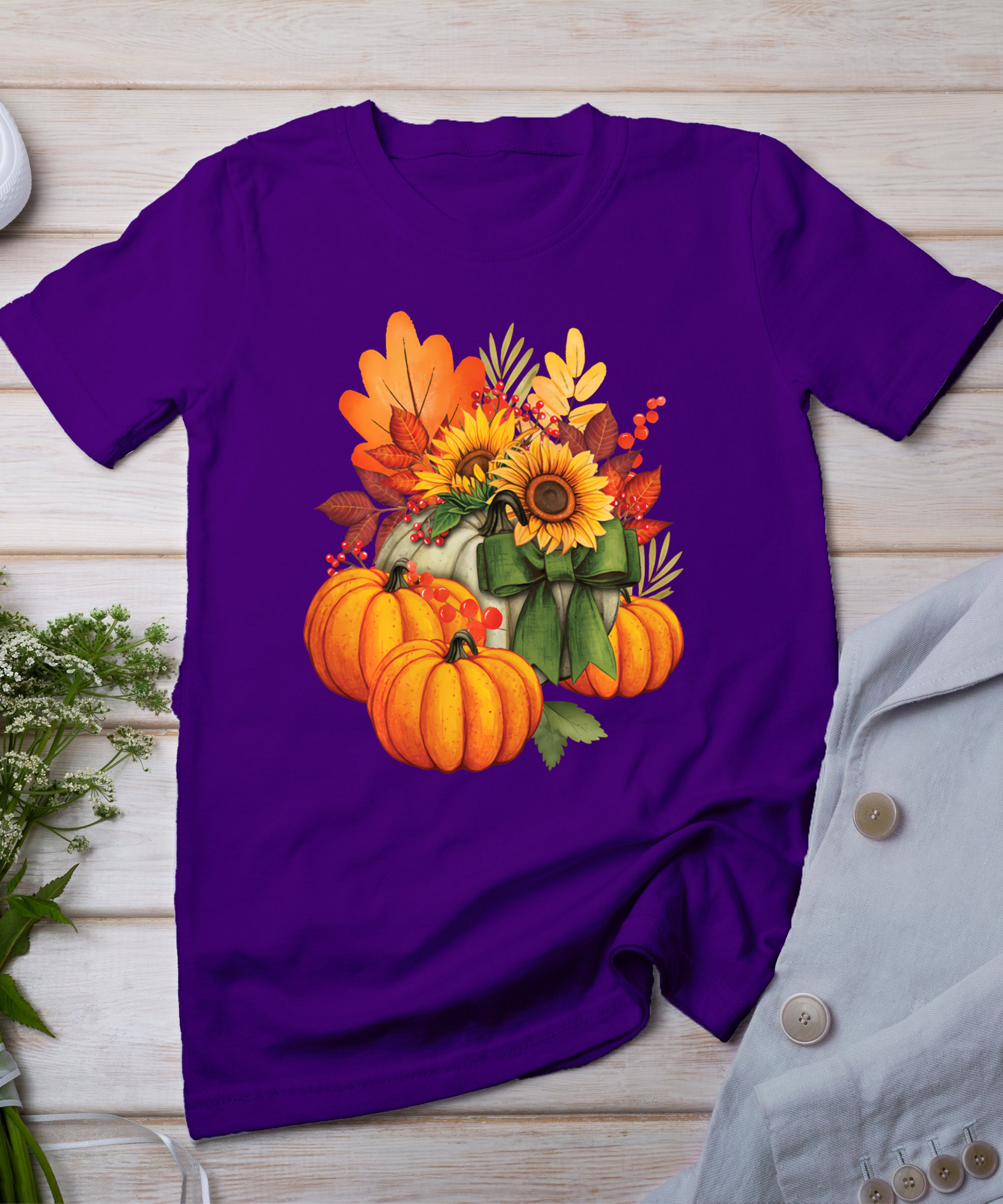 Thanksgiving Pumpkin Sunflower Fall Autumn Holiday T-Shirt