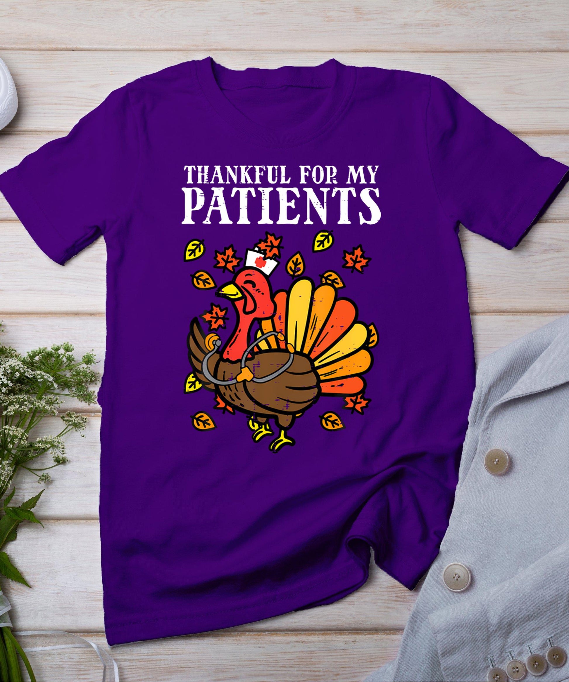 Thankful For Patients Turkey Nurse Thanksgiving Fall Scrub T-Shirt