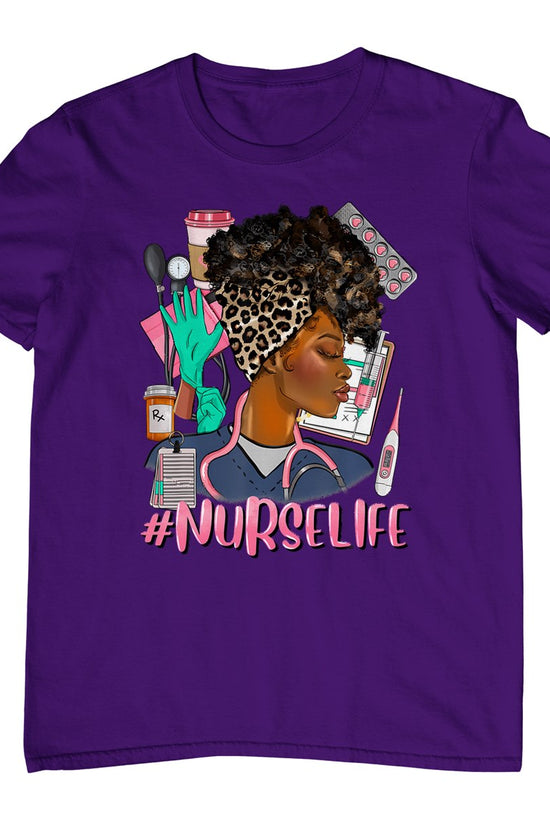 Nurse Life African American Black Women Leopard Nurse's Day T-Shirt