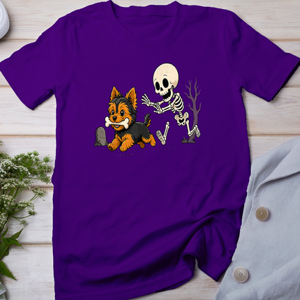 Funny Yorkie Skeleton and Halloween T-Shirt