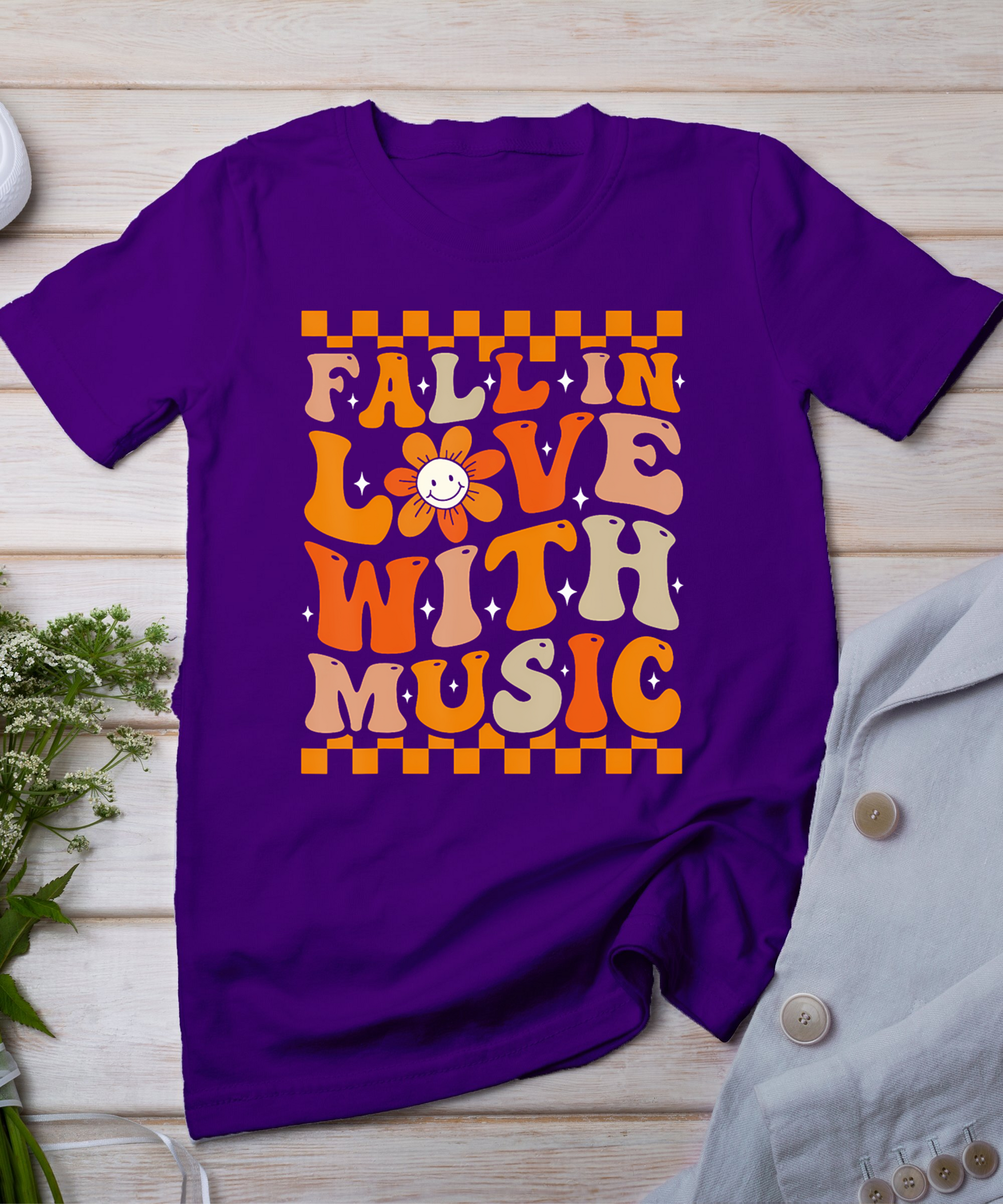 Fall In Love With Music Groovy Thanksgiving Music Teacher T-Shirt