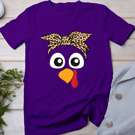 Turkey Face Leopard Headband Womens Thanksgiving Pilgrim T-Shirt