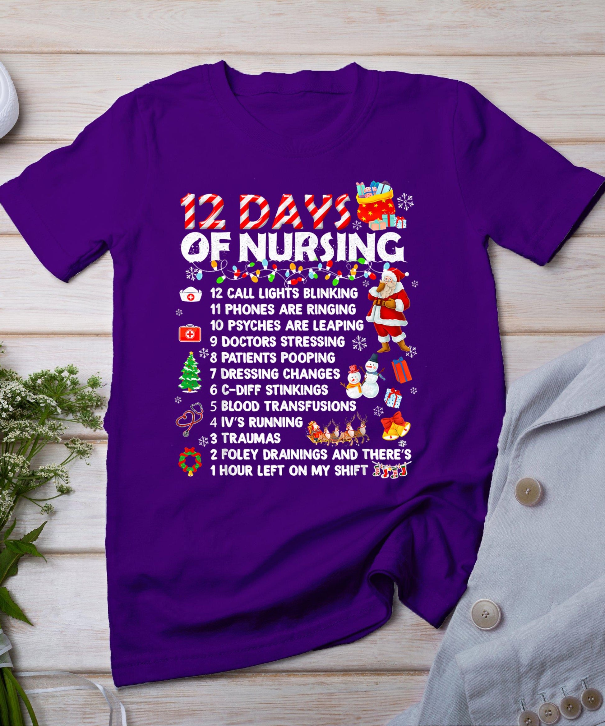 Nurses Merry Christmas Funny 12 Days Of Nursing Xmas Women T-Shirt