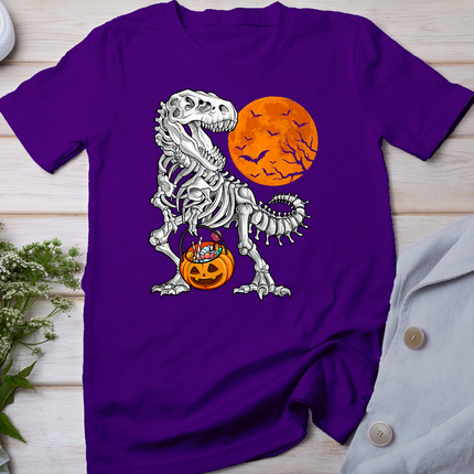 Halloween Boys Dinosaur Skeleton T Rex Scary Pumpkin Moon T-Shirt