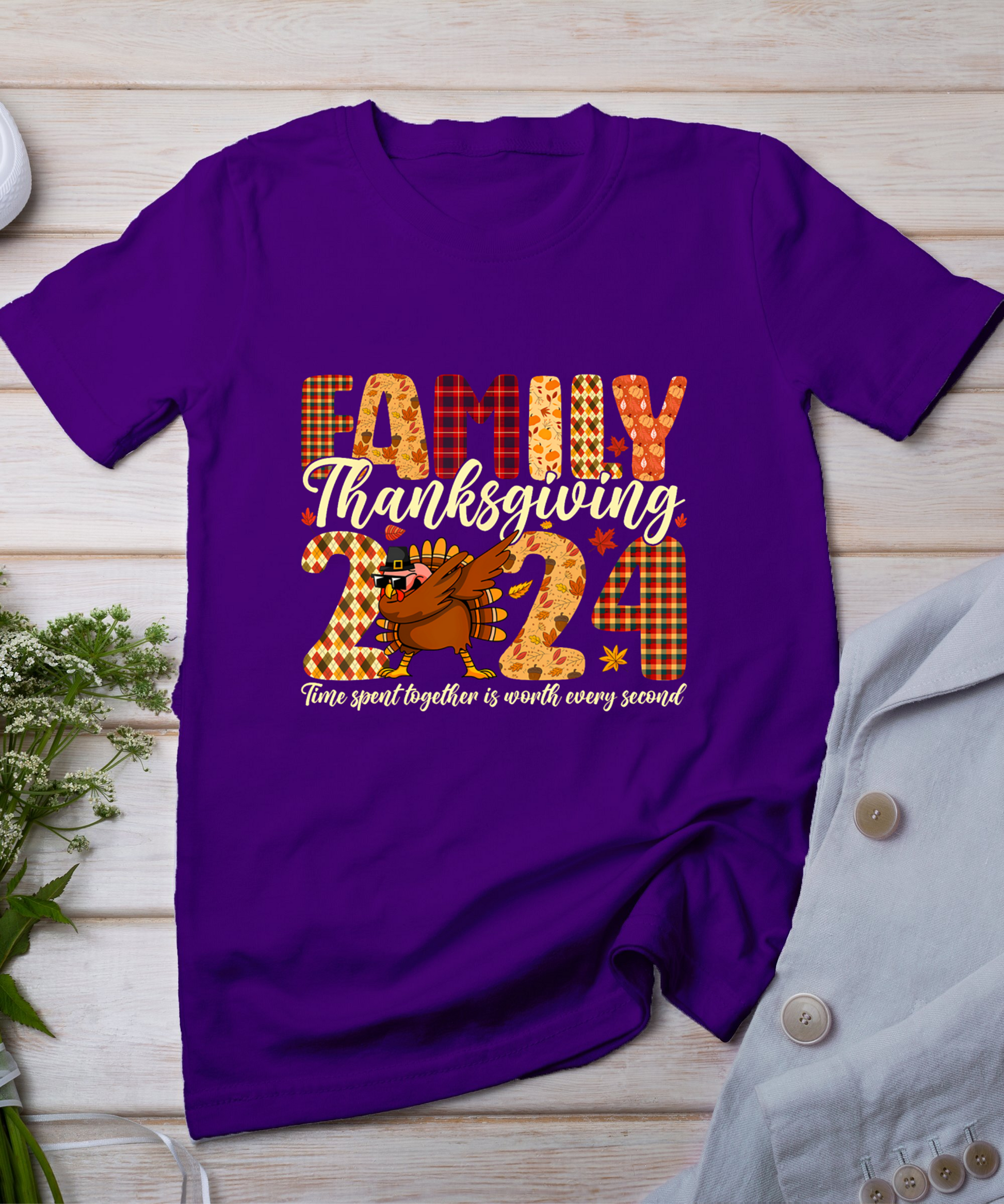 Family Thanksgiving 2024 Crew Dabbing Turkey Group Matching T-Shirt