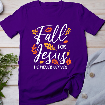 Fall For Jesus He Never Leaves Autumn Christian Thanksgiving  T-Shirt